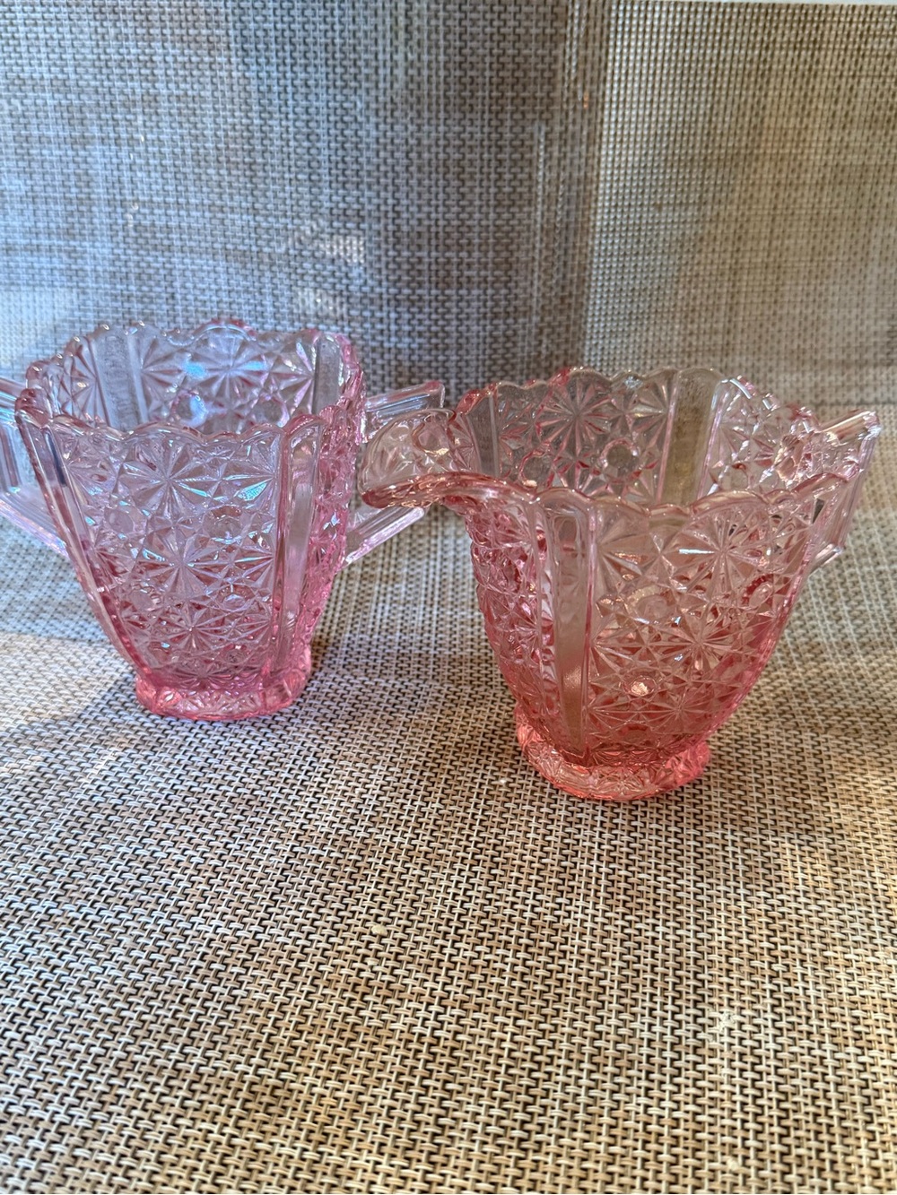 Vintage Pink Pressed Glass Creamer and Sugar Set - Elegant Home Accents
